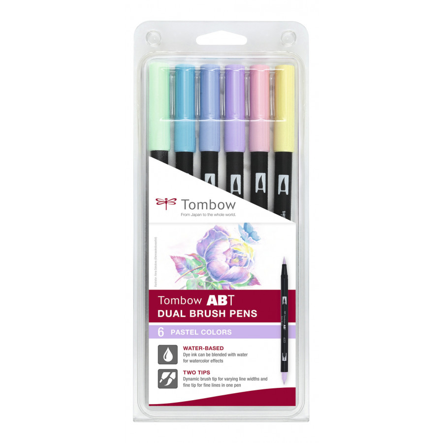 Tombow ABT Dual Brush Pen set of 6 Pastel Colors 