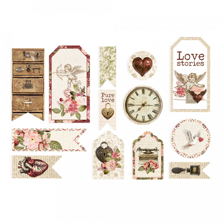 Ephemera set Love Stories Tags, 13pcs -P13 