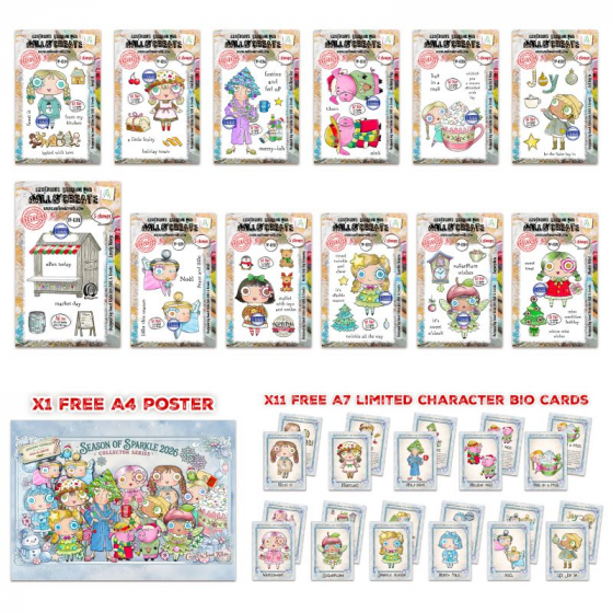Janet Klein Season Of Sparkle Stamp Bundle + A4 Free Poster and Bio Cards - AALL and Create 