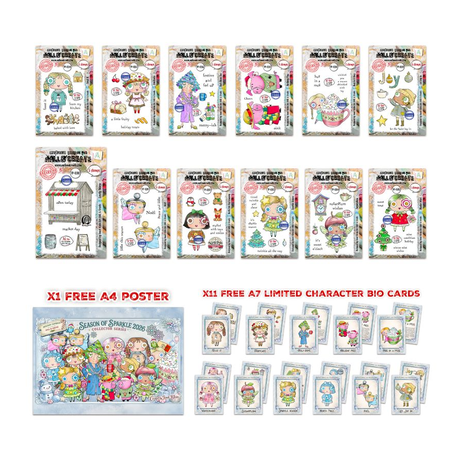 Janet Klein Season Of Sparkle Stamp Bundle + A4 Free Poster and Bio Cards - AALL and Create 