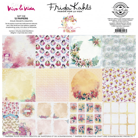 Pack of 12 official Frida Kahlo papers for creative craft - Viva la vida 